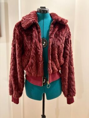 Express Faux Fur Bomber Jacket in Wine